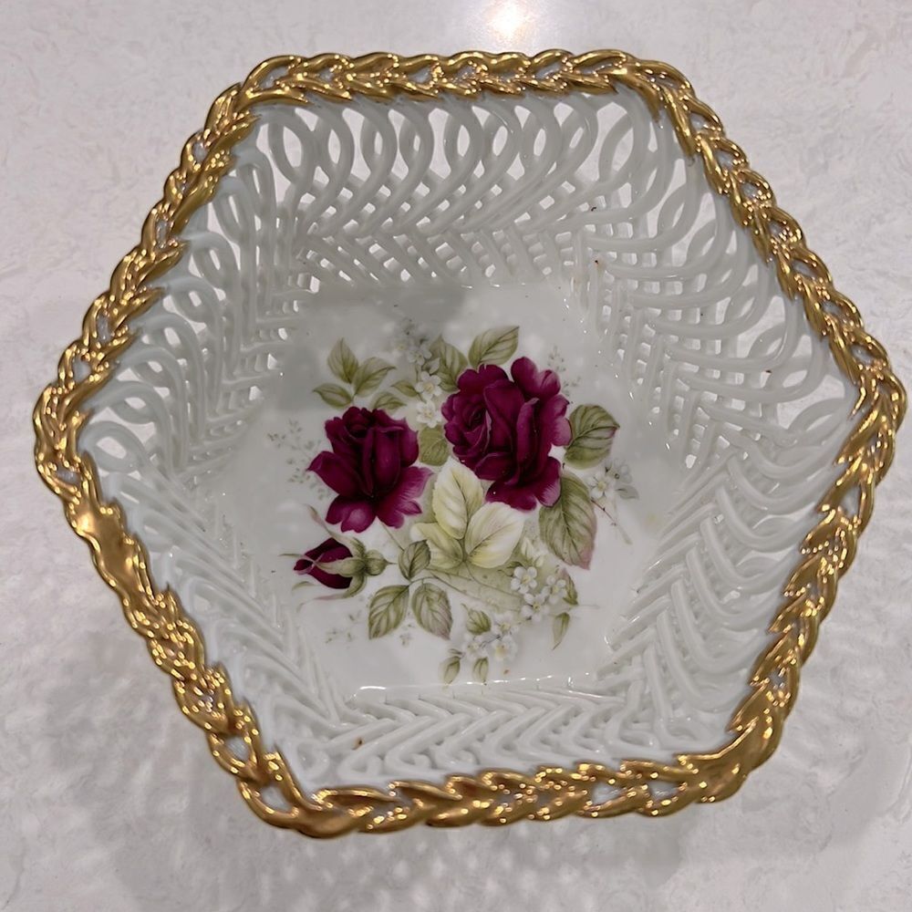 Vintage Romanian Porcelain Breakthrough Basket